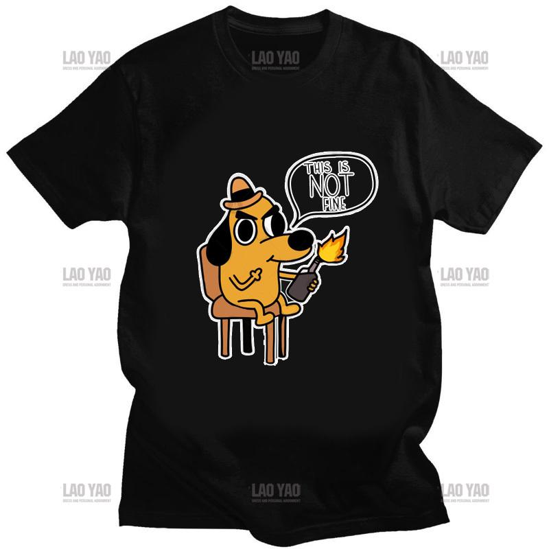 Men Casual T Shirt This Is Fine Meme TShirt for Men Crew Neck Fashion Tops Kawaii Dog Graphic Tees Oversized T Shirt Shirts
