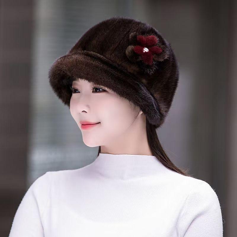 Women's Hat Faux Mink Hat - Winter Warm Earflap Beanie for Middle-aged and Elderly Women - New Faux Fur Mink Top Hat for Ladies