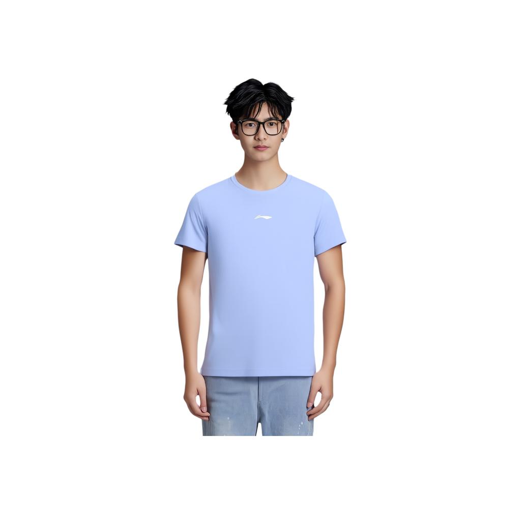 Li Ning Table Tennis Series Solid Color Logo Print Round Neck Short Sleeve T-Shirt Unisex Tops Heron-Blue ATSV616-2