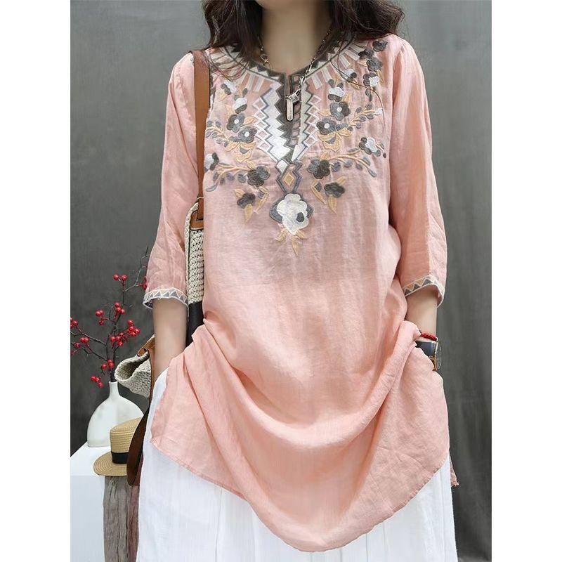 

Дисконтный магазин Хвост Одиночный Тяжелая промышленность Женский Летний Легкий Лен Вышивка Pink L([57.50 kg-65.00 kg]])