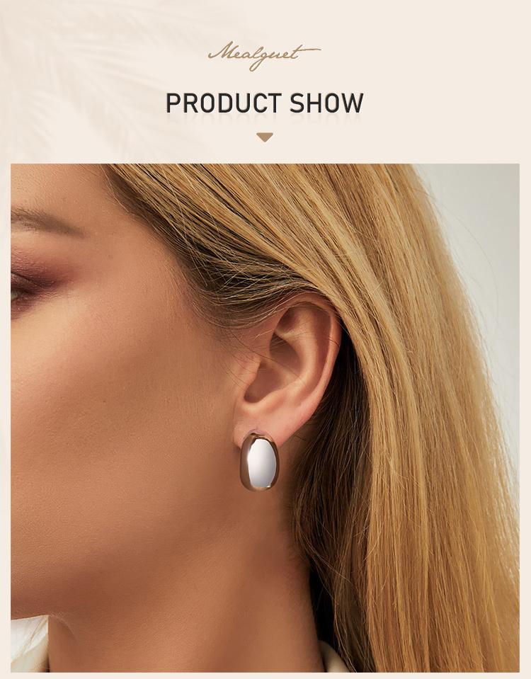 Stainless Steel Open Hoop Earring Women, Crescent Moon Shape Tube Earring Gold Plated Trendy Gift