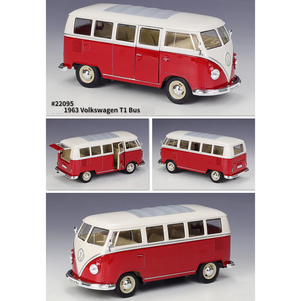 Maßstab 1:24 Welly 1963 Volkswagen T1 Bus Legierung Automodell Druckguss Metallspielzeugfahrzeuge Automodell Hohe Simulationskollektion Geschenke für Kinder