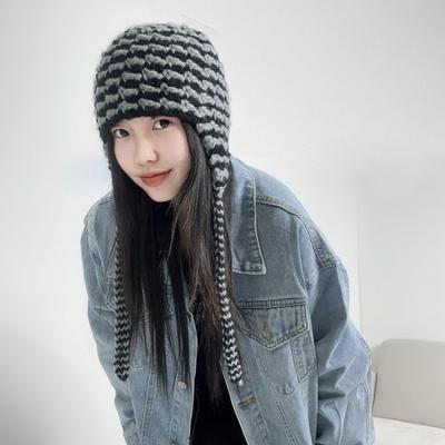 Unique Striped Pattern Earflap Knitted Chestnut Hat