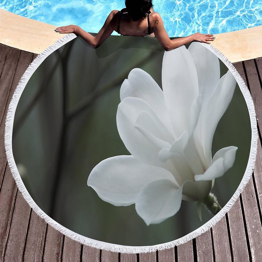 Elegant Magnolia Flower Round Beach Towel,Polyester Sand Resistant Shawl Beach Blanket,Absorbent Quick Dry Pool Towel Picnic Mat