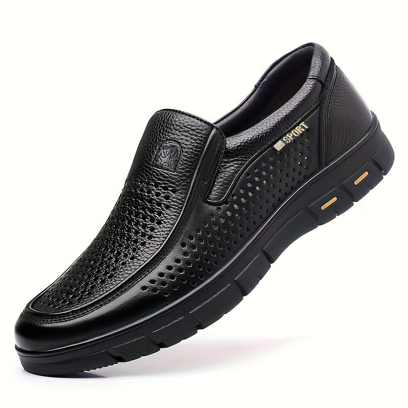 Men's Summer Shoes, Perforated Breathable Business Casual Slip-On Shoes with Soft Sole, Comfortable and Wear-Resistant Driving Shoes