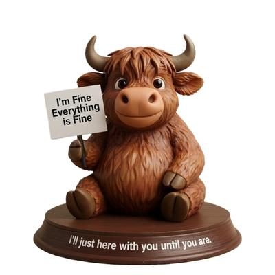 Coffee Highlands Cow Figurines Farmhouse Decors,Resins Animal Statue Table Ornament Garden Bookshelfs Decors Calf Lover
