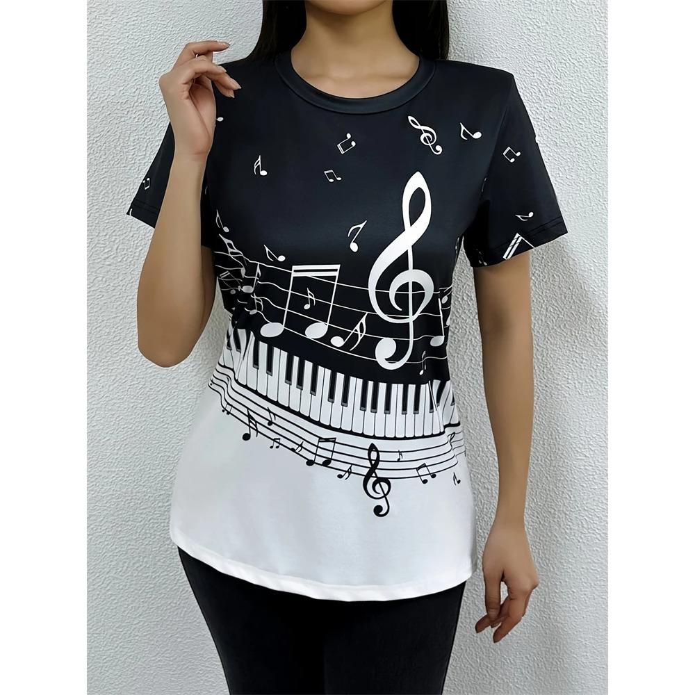 New Women's T Shirt Summer Short Sleeve Abstract Face Printed Round Neck Loose Short Sleeve Oversized Y2K Streetwear