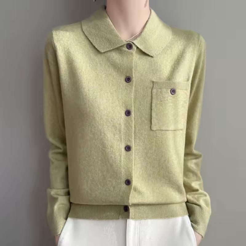 

Осень Зима Женский Шерстяной Кардиган Свитер Пальто Однотонное с Карманом Одежда Длинный Рукав Трикотаж Базовый Топ XS зелёный