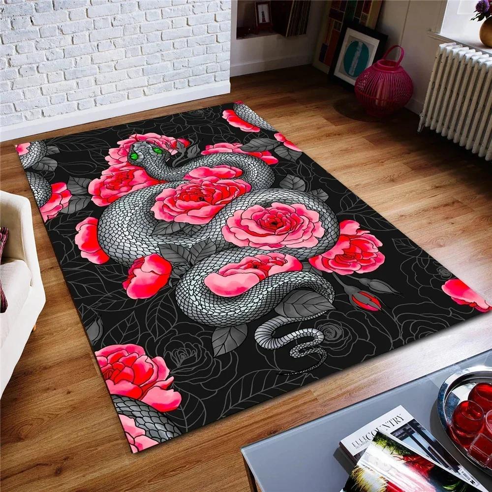 Teppiche mit Schlangen-Tiermuster Teppiche mit Schlangenmuster Klassischer Gothic-Teppich Rutschfester Waschbarer Bodenteppich für Wohnzimmer Schlafzimmer