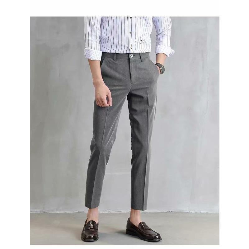 Black Trousers Men's Cropped Straight Leg Slim Fit Casual Men's Suit Pants