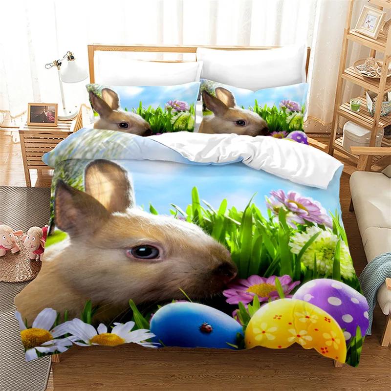 Cartoon Rabbit Duvet Cover Set Funny Animals 3D Print Bedding Set For Kids Teens Bedroom Decor Comforter Cover With Pillowcases
