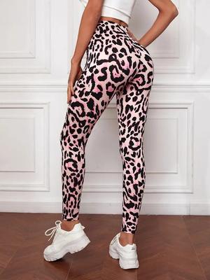 Women's Sexy Pink Leopard Print Leggings Long Slim Fitting Fashionable Leggings Outdoor Sports Casual Leggings