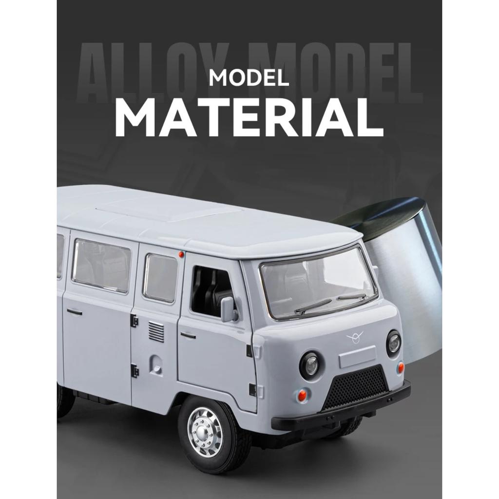 1/18 Russian UAZ TRAVELER BUS Toy Model Off Road Vehicles Alloy Diecast RV Car Models Doors Opened Sound Light Pull Back for Kid