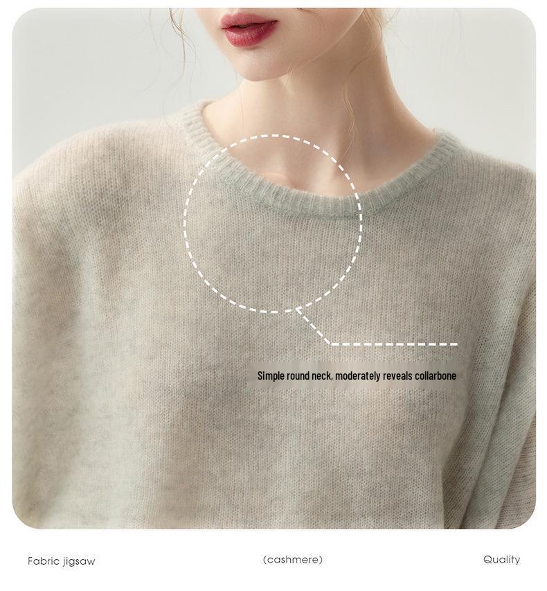 Lekasha Women's Cashmere Goat Wool Relaxed Round Neck Short Sleeve Base Layer Top