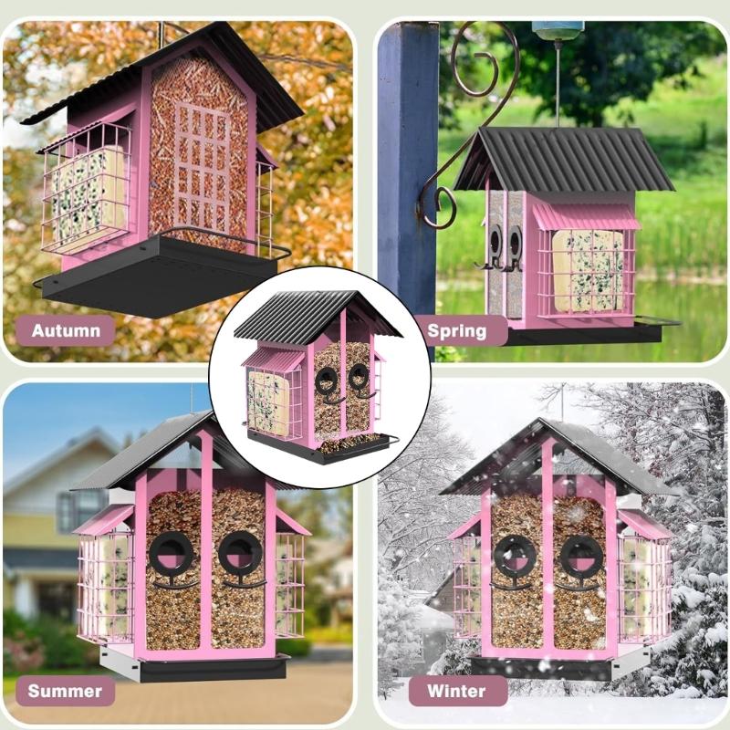 Outdoor Hanging Bird Feeder with Perch Large Capacity Feeding Station for Garden and Yard