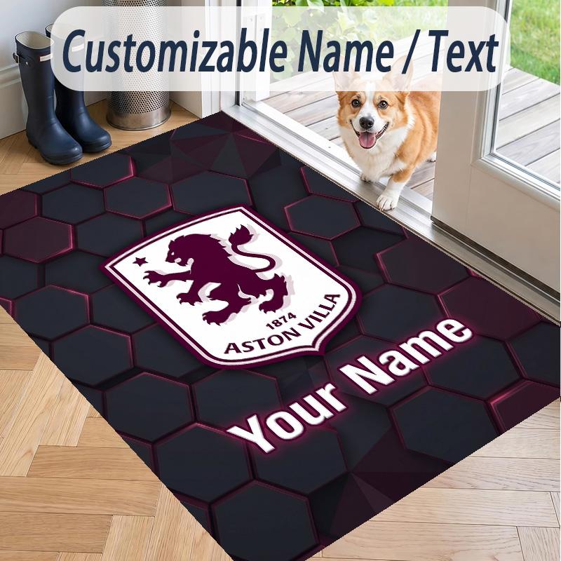 Custom Text Printed Rug Aston Villa Non Slip Floor Carpet For Home Room Decor