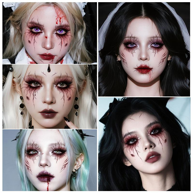 1/4/6 Sztuk Tatuaż Tymczasowy Wzór Żył Na Imprezę Halloweenową Body Art Wodoodporne Naklejki Tatuaż Naczyniowy Dla Kobiet Mężczyzn Brwi Twarz