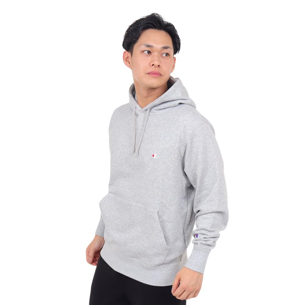 Champion Basic Long Sleeve Fleece Hoodie with Embroidered Oxford Gray Men's Logo, (Size 70) C3-W101Z