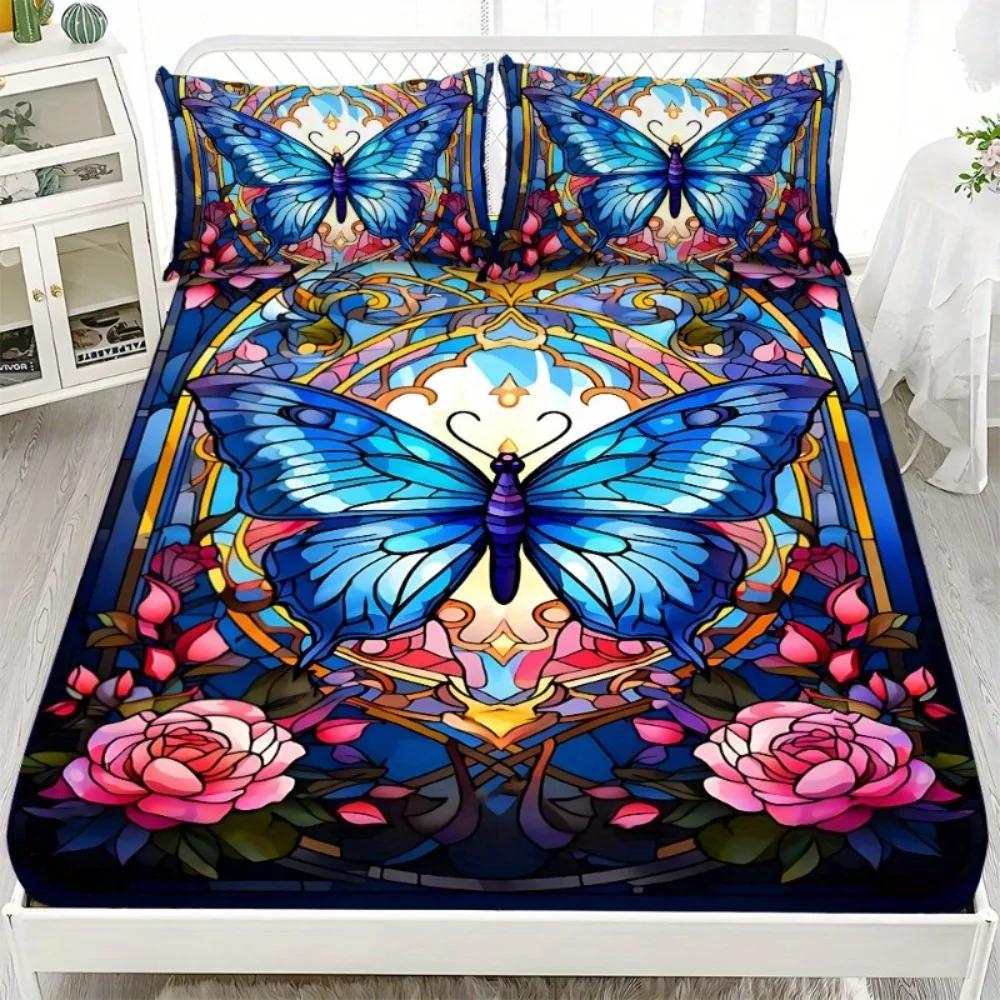 1 Stück Spannbettlaken Lila Katze Drachenaugen Spinne Gedruckt 100% Polyester Atmungsaktives Bettwäscheset für Heimdekor Ohne Kissenbezug