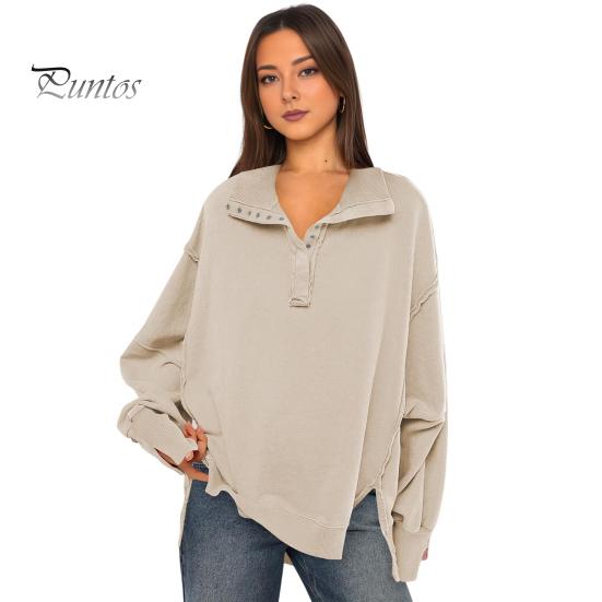 

Осенне-весенняя женская толстовка, свободный отложной воротник, рукава-фонарики, свободный однотонный цвет, разрезы по бокам, застегивающийся на пуговицы, однотонный спортивный повседневный топ L абрикосовый