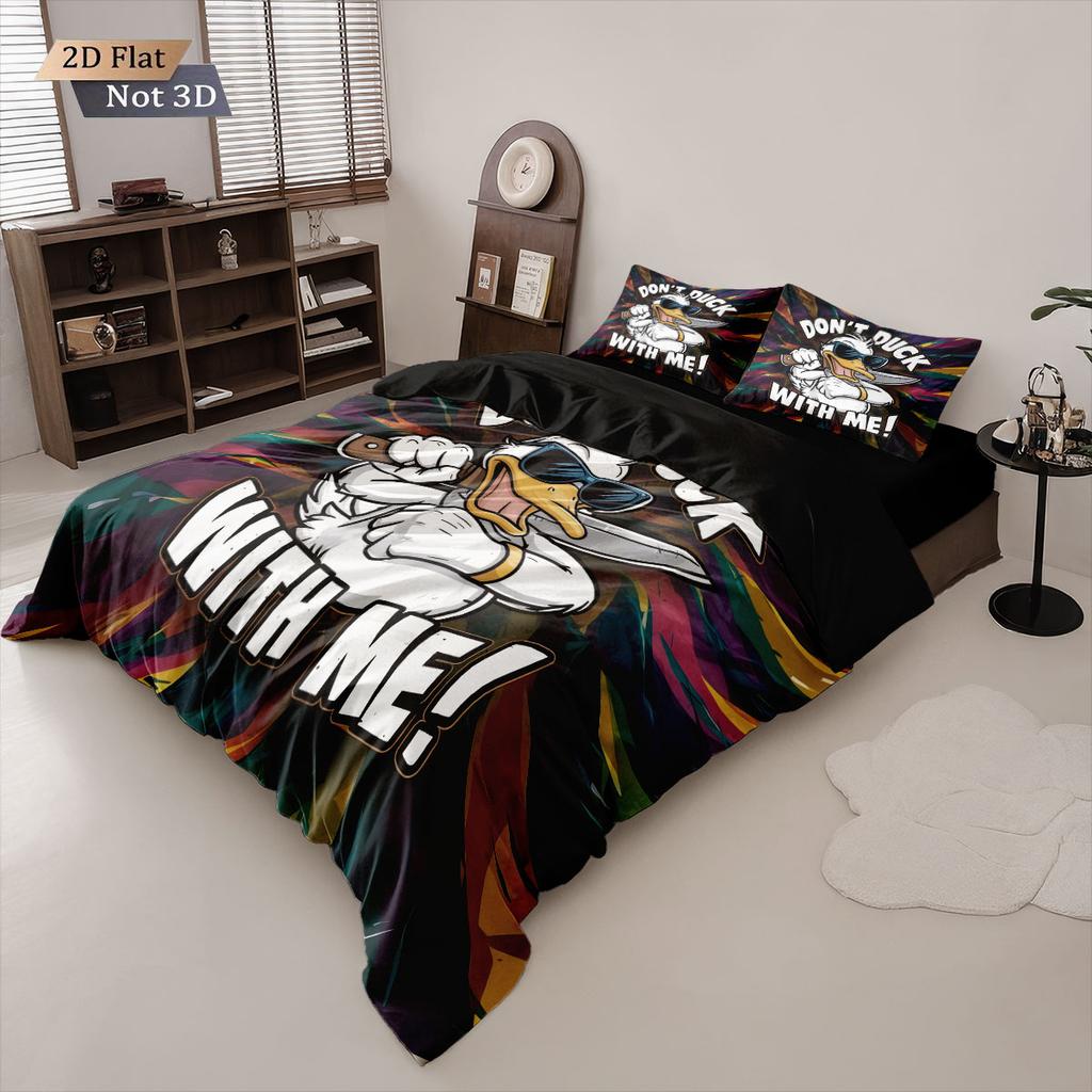 3Pcs Cool And Cute Cartoon Duck Print Coreless Duvet Cover Set, Multi Size Bedroom Bedding Decoration, Comfortable Machine Wash