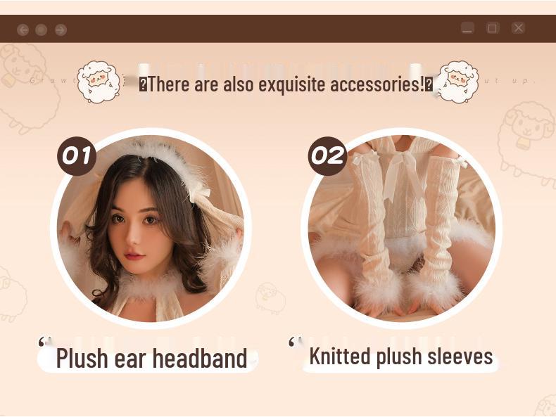 Man Yan Sexy Halter Deep V Plush Tie-Up Sheep Dress Uniform Set