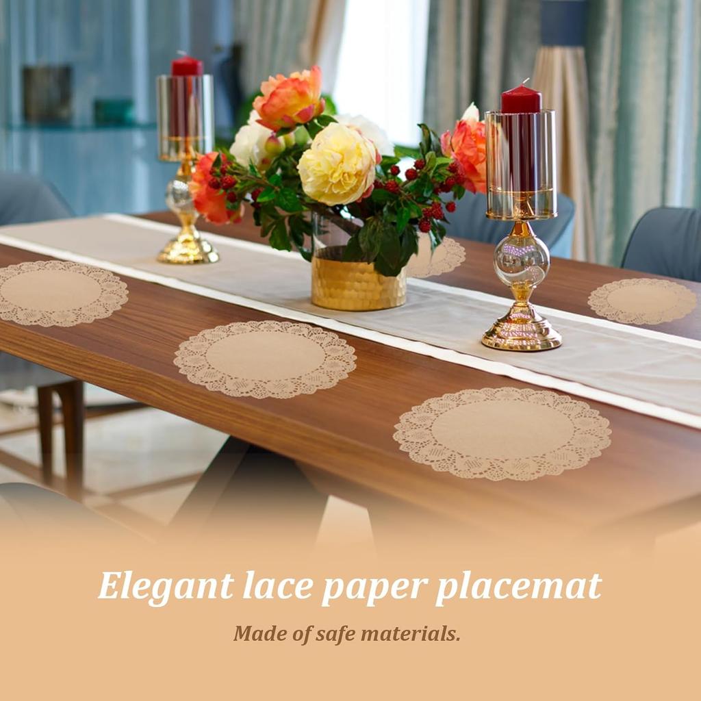 100 Pcs Paper Doilies, 13.4 inch Round Disposable Lace Paper Place Mats Placemat, Decorative Table Pad for Food Cakes Crafts Party Weddings Tableware