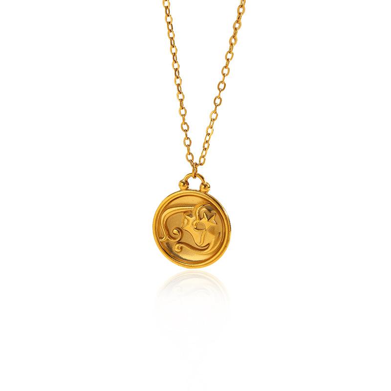 Electroplated Zodiac Pendant Necklace Titanium Steel Light Luxury Choker Fashion Jewelry for Women