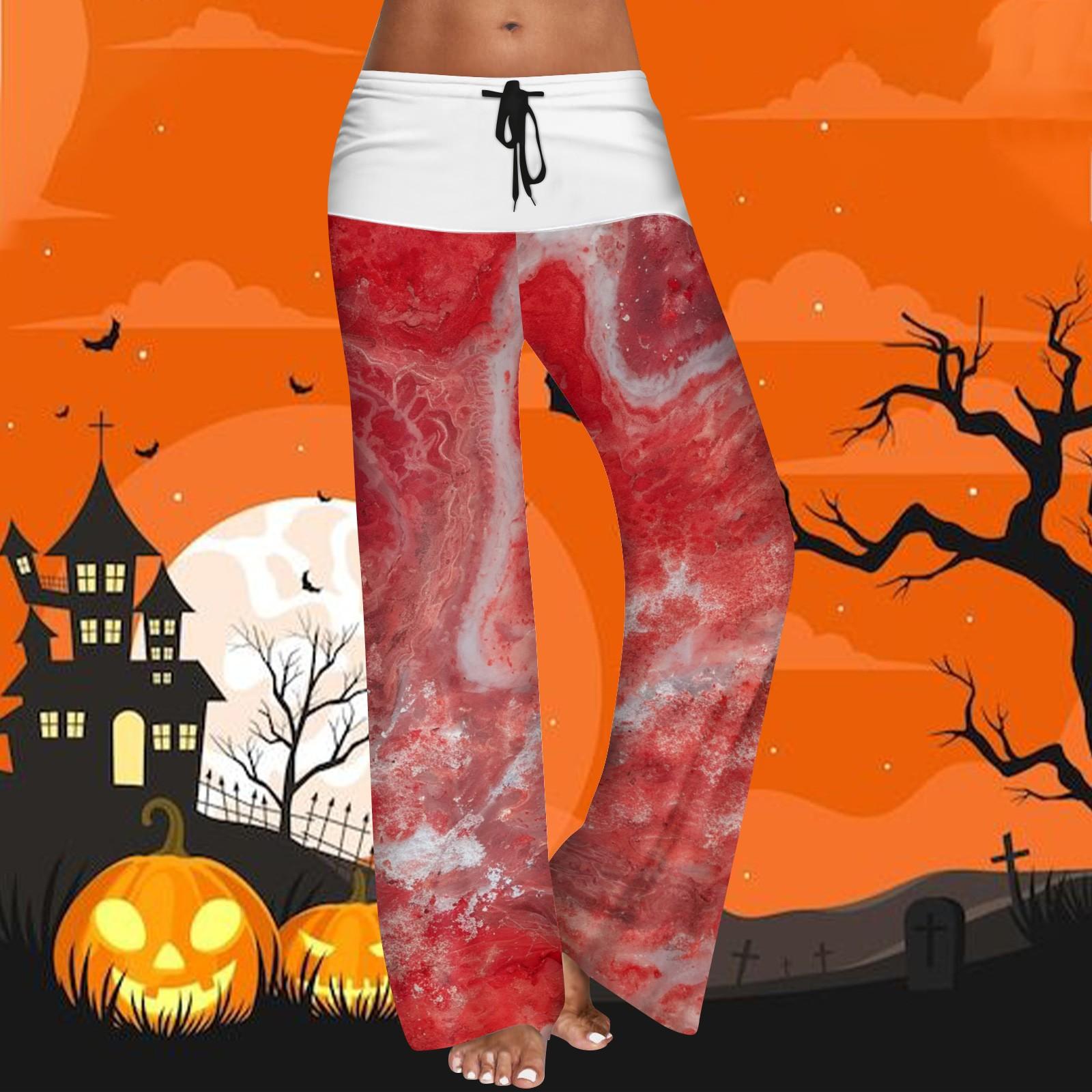 

Женские повседневные брюки с эластичным поясом на кулиске, широкими штанинами, цветной вставкой и принтом на Хэллоуин M