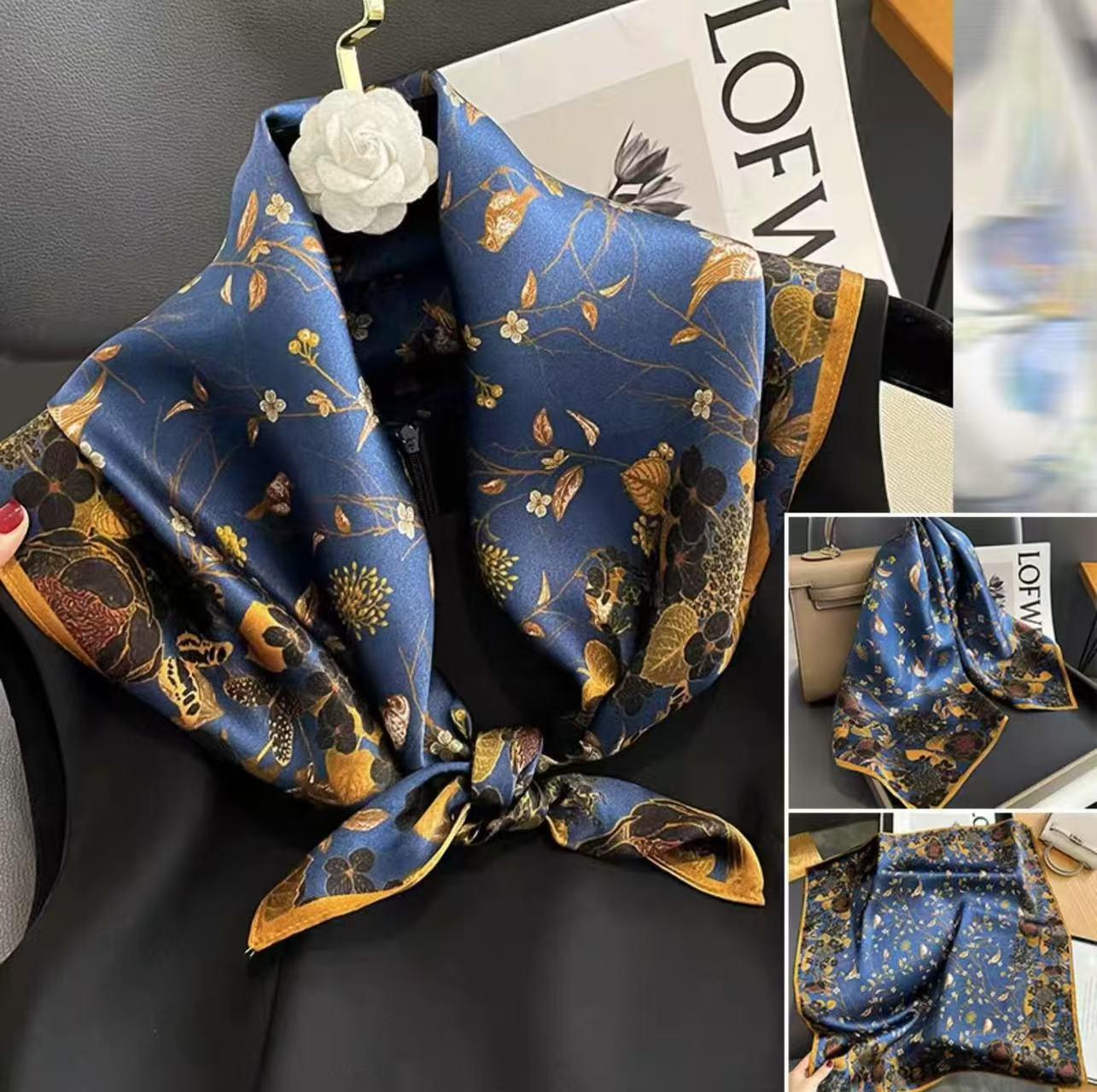 Шелковый квадратный шарф Mulberry - женский модный шарф весна/лето Navy Blue