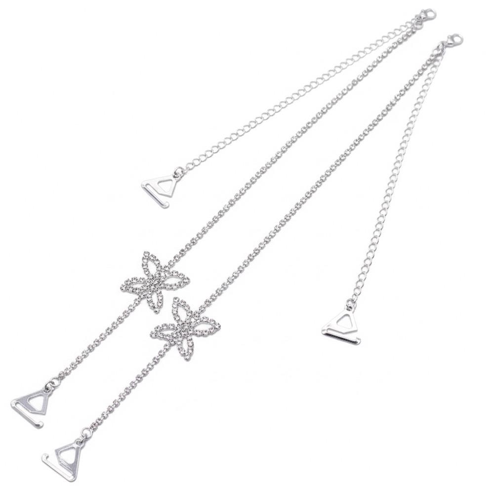 Metal Women Bras Straps Aniti-slip Rhinestone Butterfly Underwear Strap Adjustable Lingerie Accessories Shoulder Straps One Size серебряный
