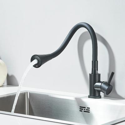 Küchenarmaturen Flexibler Schlauch Warm- und Kaltwasser Mischarmatur 360° Drehung Waschbecken Spülbecken Armatur Tischmontage Schwarzer Einhebelmischer