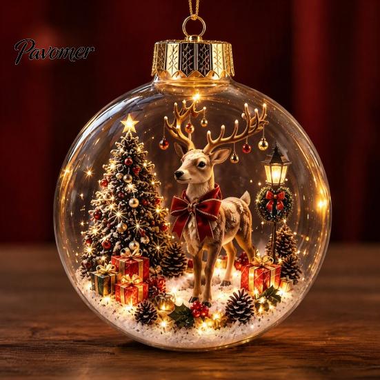 Weihnachtsbaumschmuck Story Ornament, 8 cm Kugel-Hängedekoration mit Mini-Feiertagsszene, Bruchfeste Kugeln im Inneren, Klarer Kunststoff-Weihnachtsanhänger
