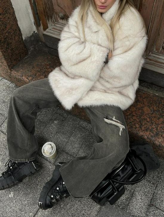 2024 European & American Women's Solid Color Faux Fur Loose Streetwear Coat