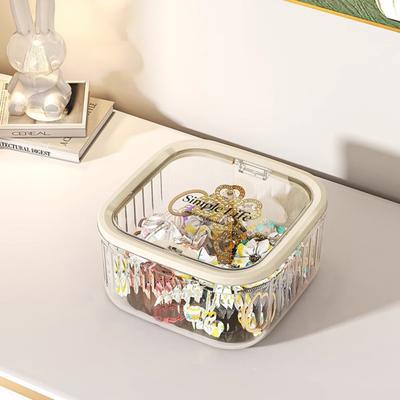 Aufbewahrungsbox mit Druck-Öffnungsdeckel Staubdicht Langlebiger Kunststoff Große Kapazität Organizer für Haaraccessoires Schmuck