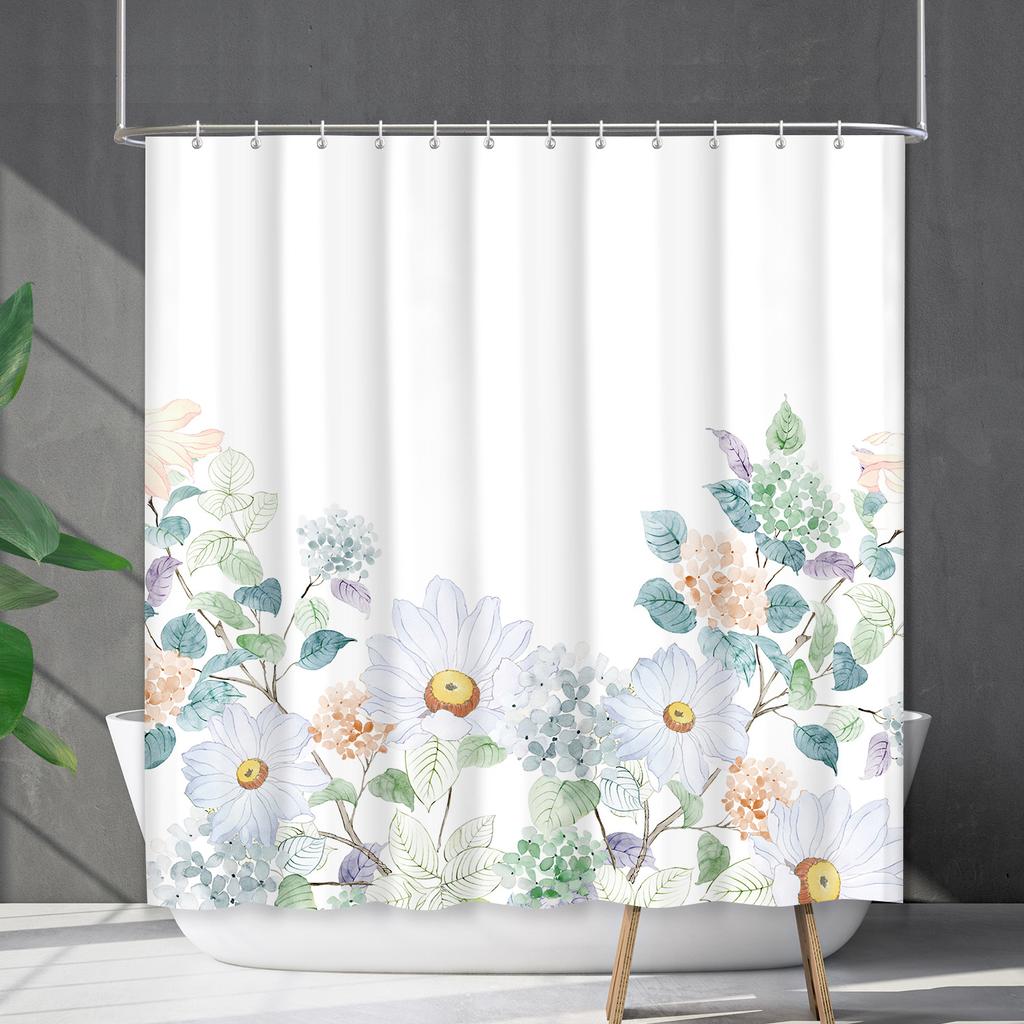 Duschvorhang Wasserdicht Und Schimmelresistent 3D Digitaldruck Pflanze Blume Und Gras Duschvorhang Badezimmer Trennvorhang