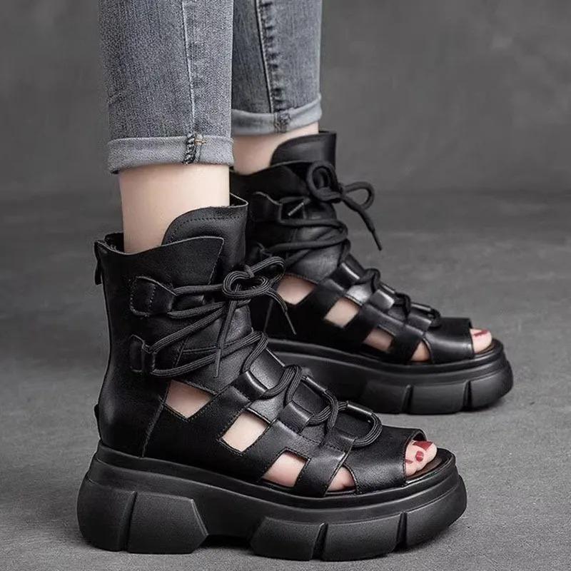 Fashion New Roman Sandales Wedge Platform Shoes Hollowed-out Breathable Women's Sandals Femmes High-heeled Gladiator Sandalias
