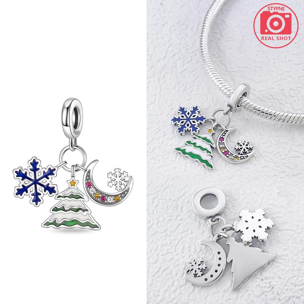 

Original Charms Copper Christmas Sweater Christmas Tree Snowflake Pendant Set Of Three Pieces Beads Fit Bracelet Women Gift