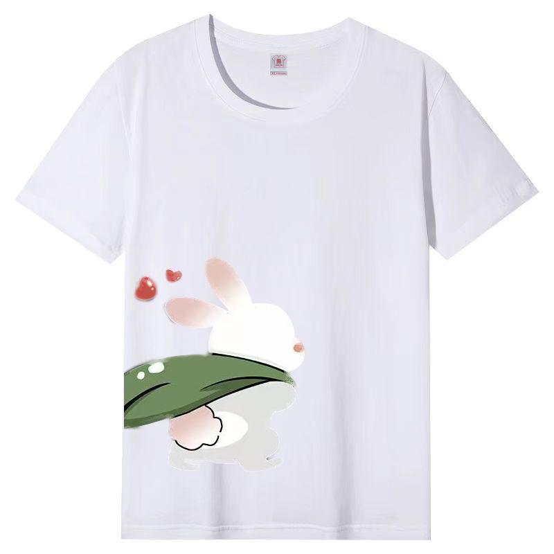 Damer Sommer Populær Kortarmet T-skjorte Bomull Pustende Løs Topp Trykket T-skjorte Casual