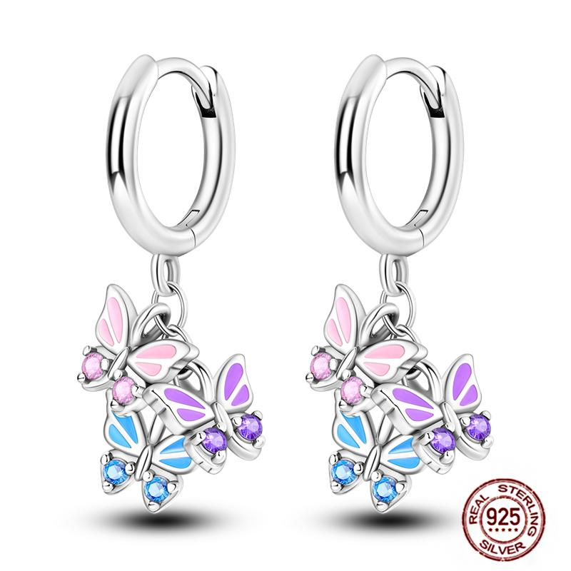 Sparkling Women Hoop Earrings 925 copper Heart Shape Star Moon Round Blue Zircon Fit Origina Drop Earrings Zircon Holiday gifts