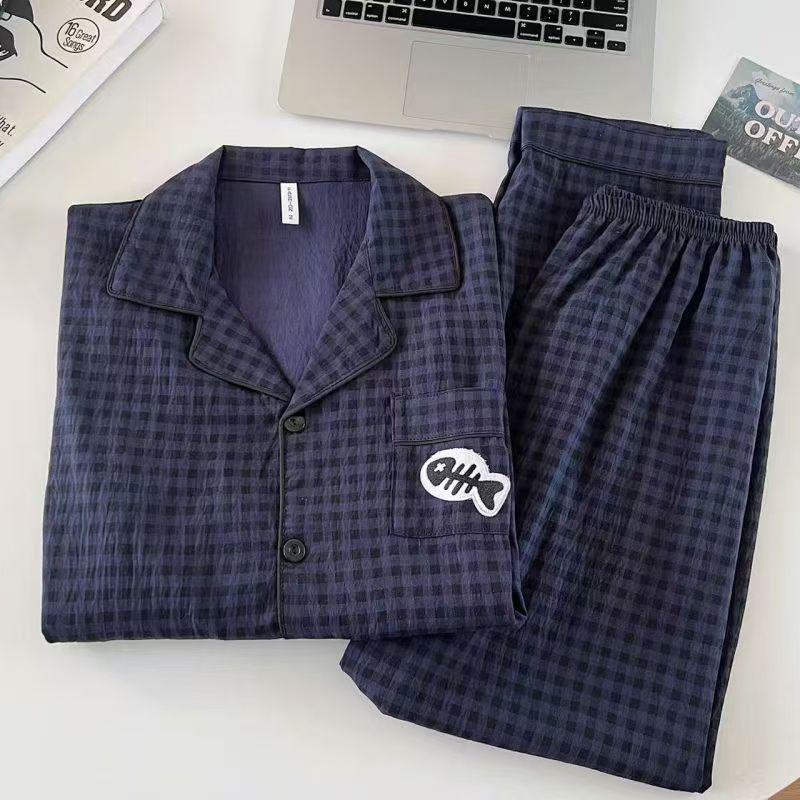 Men's Plus Size Cotton Pajamas - Long Sleeve, All-Season, Lightweight Set for Spring and Autumn