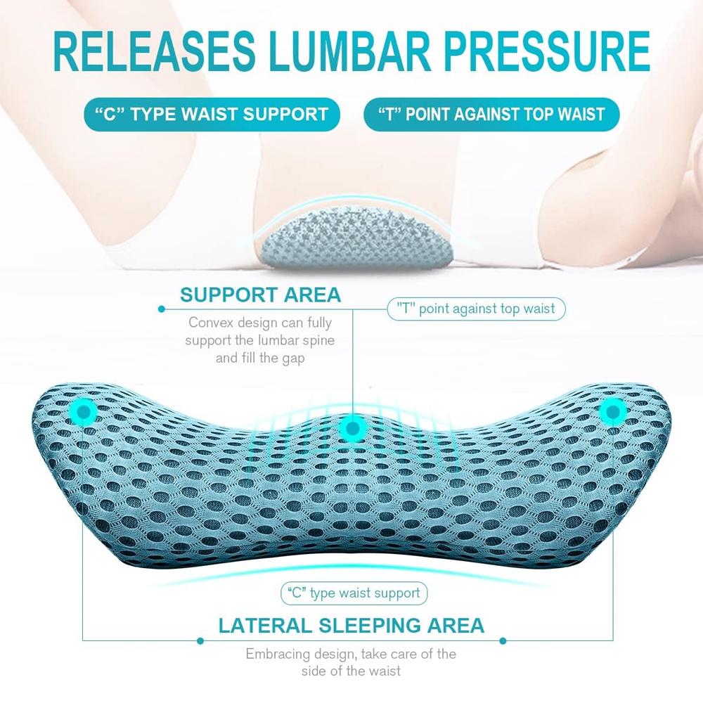 1Pcs Memory Foam Lumbar Support Cushion Breathable Car Seat Pillow for Back Pain Relief Sleeping Comfort