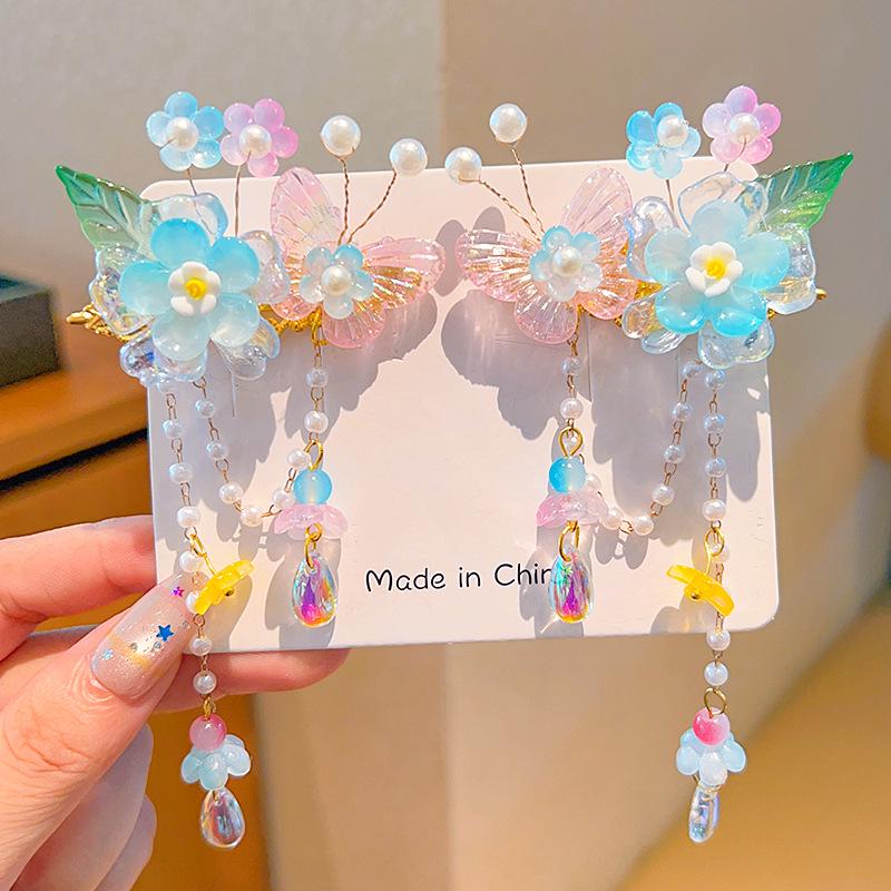 Mid-Autumn Hanfu Fairy Hair Clip - Women's & Children's Ancient Style Floral Tassel, Sweet Accessory for Girls