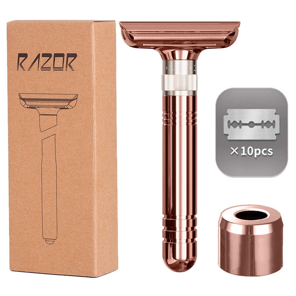 8-stufig verstellbarer manueller Rasierer, doppelseitiger Sicherheitsrasierer im Old-Fashioned-Stil mit Ständer und 10 Ersatzklingen