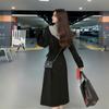 Autumn and Winter New Ladies' Casual Slimming Fake Two-piece Hooded Sweater Dress Waist Dress