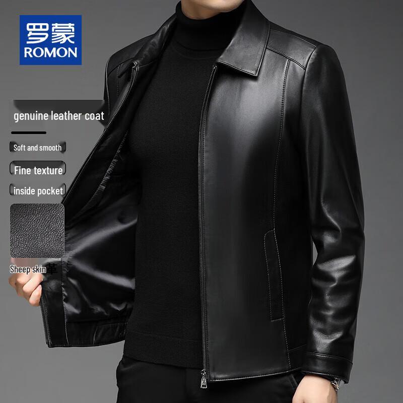 

ROMON Men s Sheepskin Lapel Leather Jacket XL