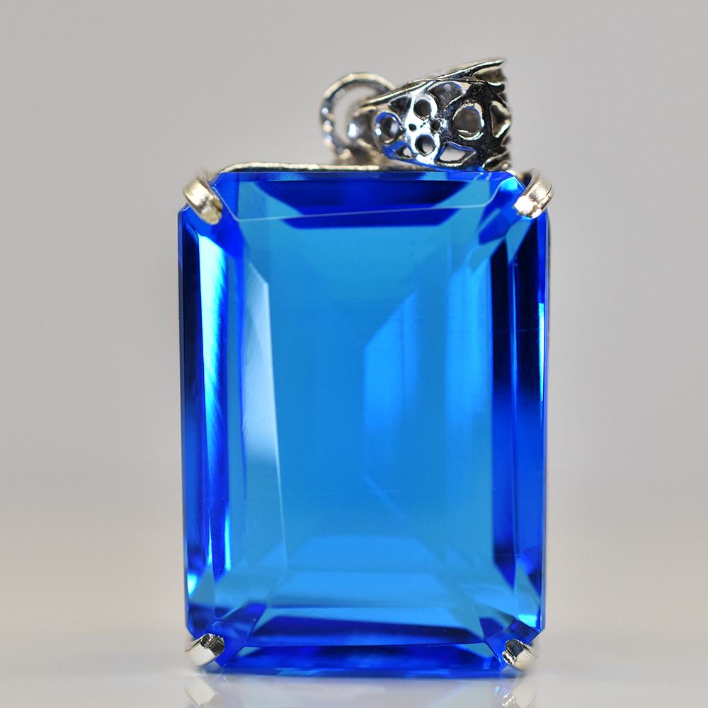 

Brazilian Natural Blue Topaz 129 Ct 925 Starling Silver Pendant Emerald Gemstone MY.PD-54-NS 45.2 mm approx синій