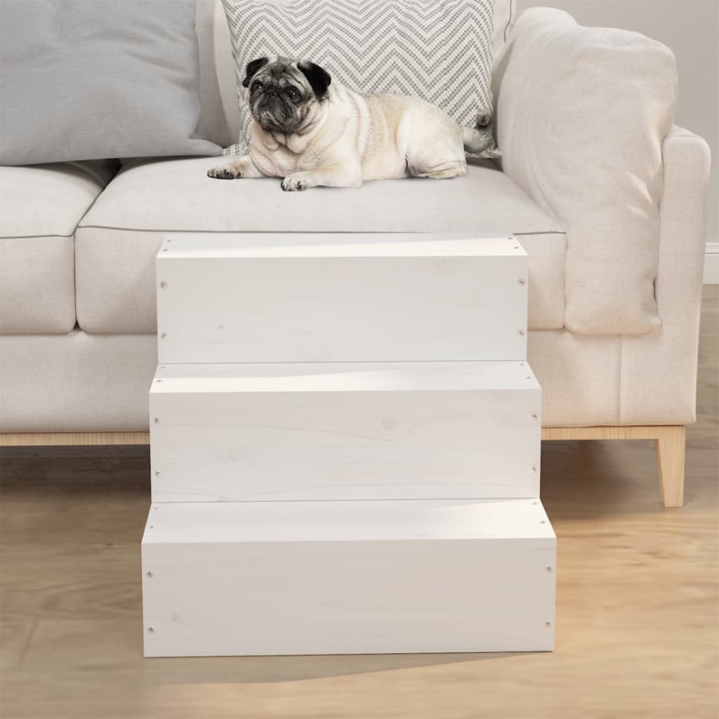 Vidaxl Pet Stairs, White, 40X37.5X35 Cm, Solid Pine Wood