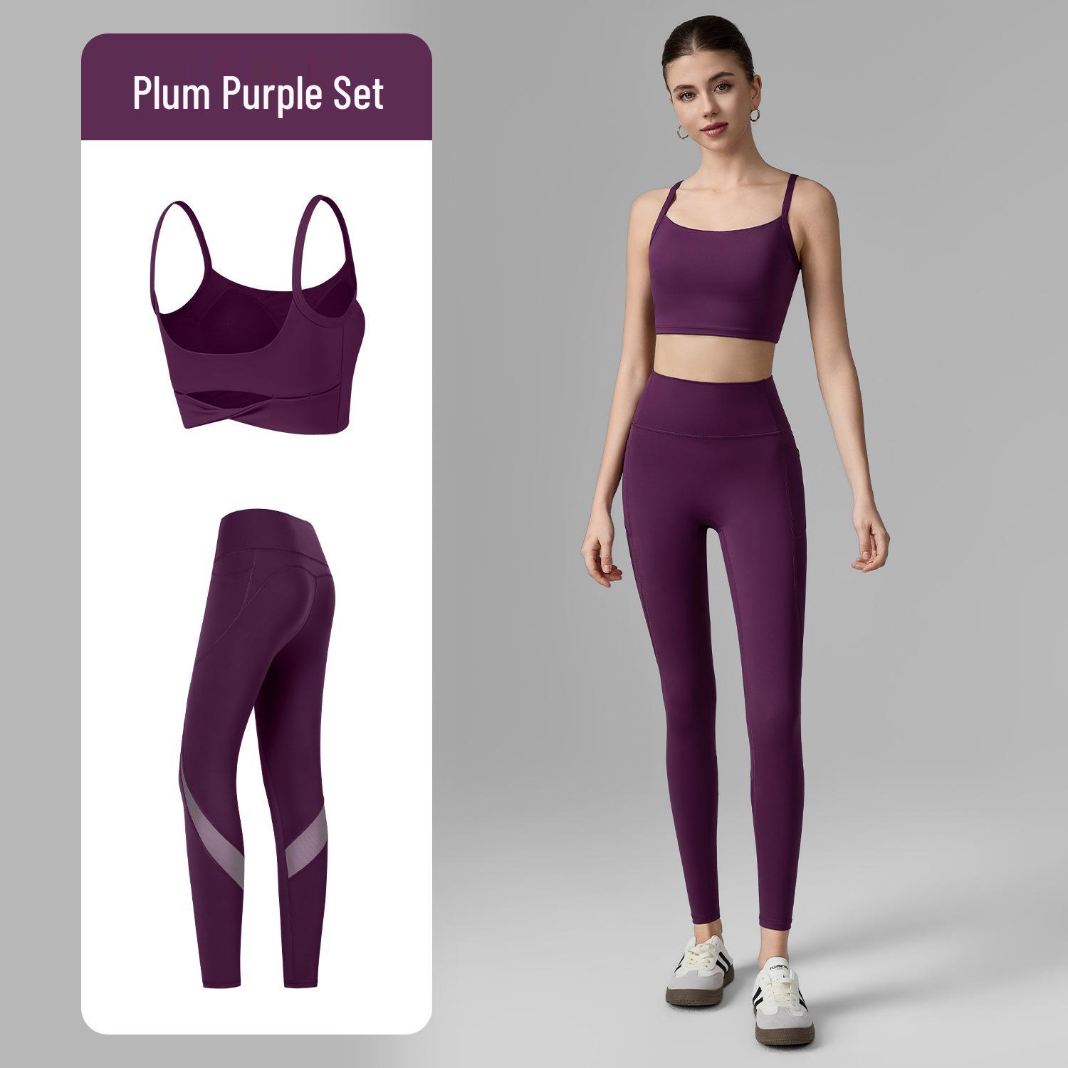 

Женский сетчатый комплект для йоги Весна/Лето: Топ-майка с фиксированными чашками и бесшовные брюки Small