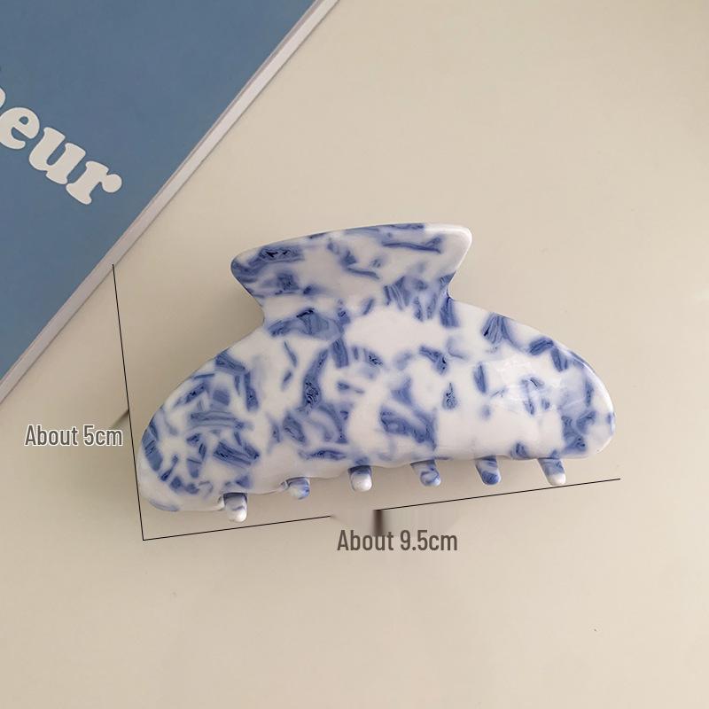 Retro Blue & White Porcelain Pattern Acetate Hair Claw